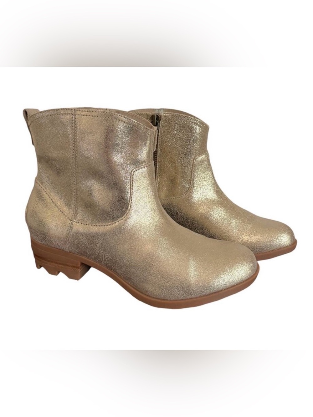 Sorel Lolla II Ankle Boot Gold Metallic Leather Women’s 9.5 Concert *NO INSOLES